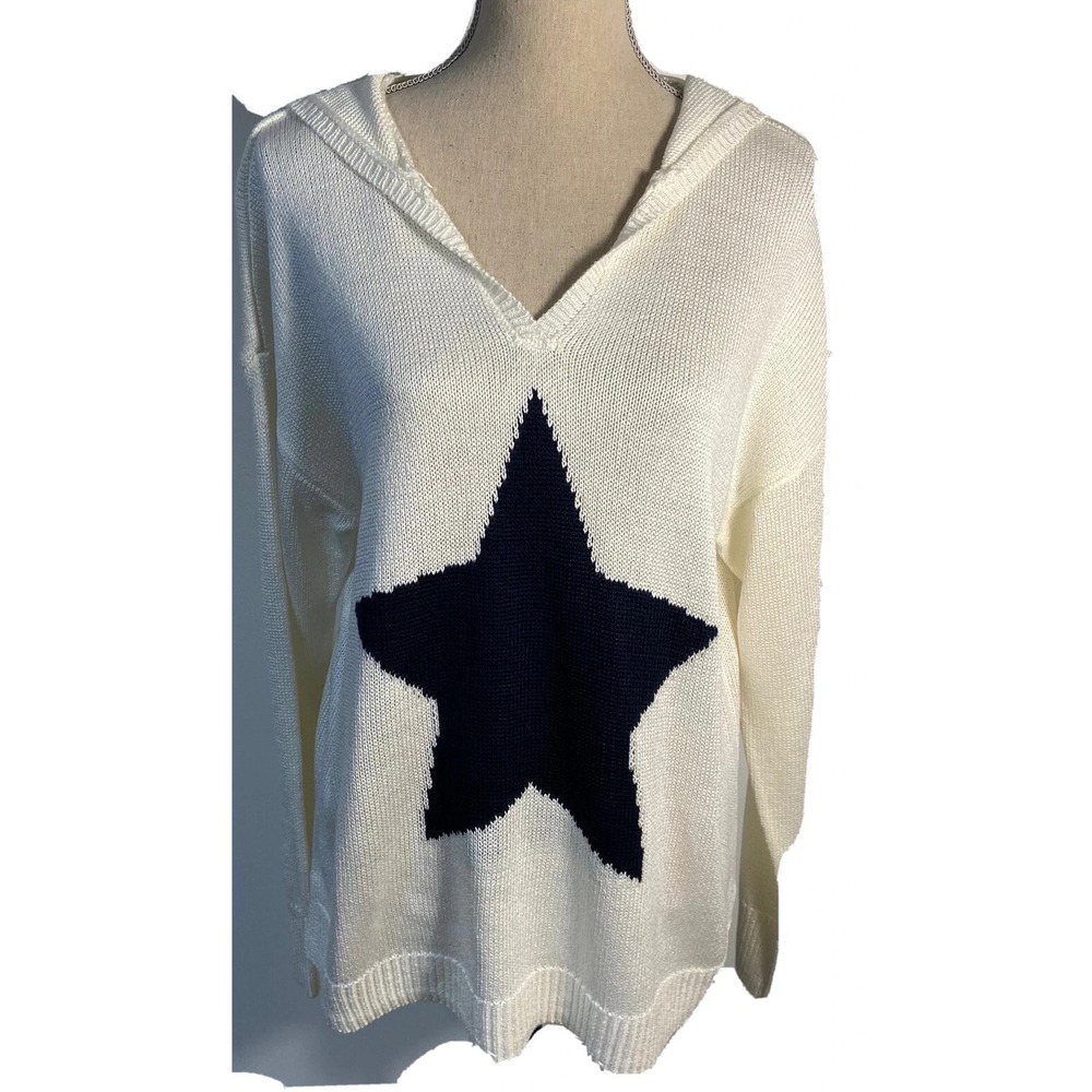Marled Reunited Clothing Women's Sweater Hoodie Pullover XL Blue Star